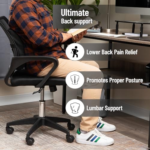 Mind Reader Lumbar Support Cushion with AirCloud Memory Foam Ergonomic Lower Back Pillow for Office Chair and Car Seat Black - Image 3