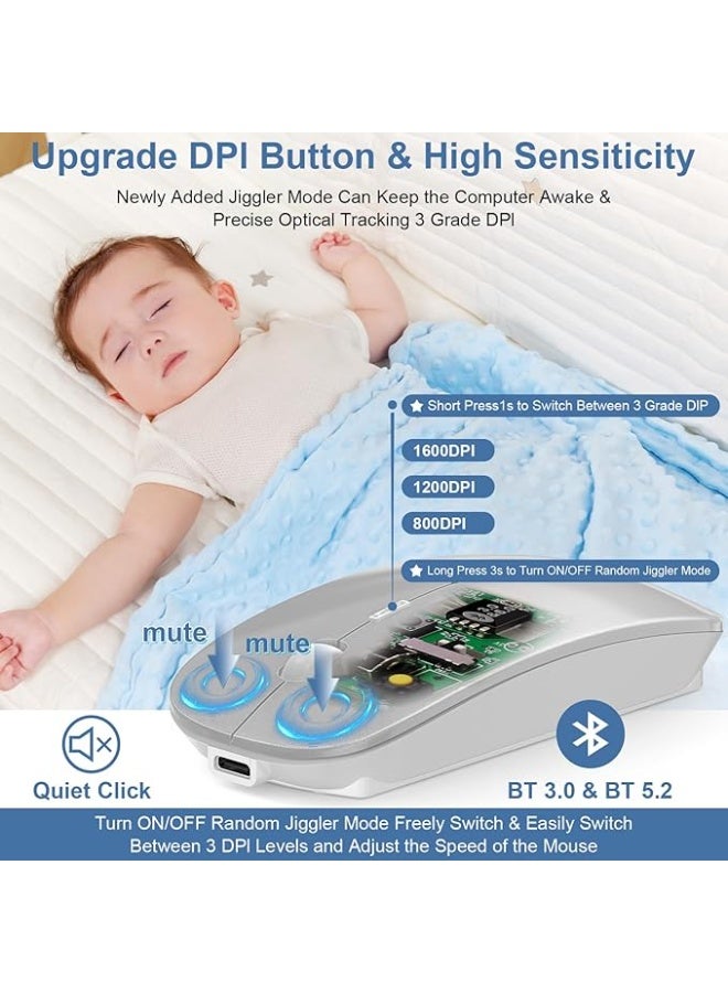 Mouse for MacBook Wireless Bluetooth Mouse Laptop MacBook Air Mac Pro Rechargeable Silent PC iPad Optical Mice with Dual Mode Switch Bluetooth 5.2/3.0 and 2.4GHz USB Type-C - Image 2