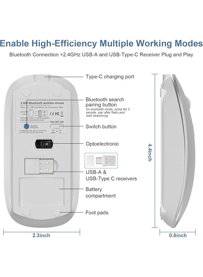 Mouse for MacBook Wireless Bluetooth Mouse Laptop MacBook Air Mac Pro Rechargeable Silent PC iPad Optical Mice with Dual Mode Switch Bluetooth 5.2/3.0 and 2.4GHz USB Type-C - Image 5