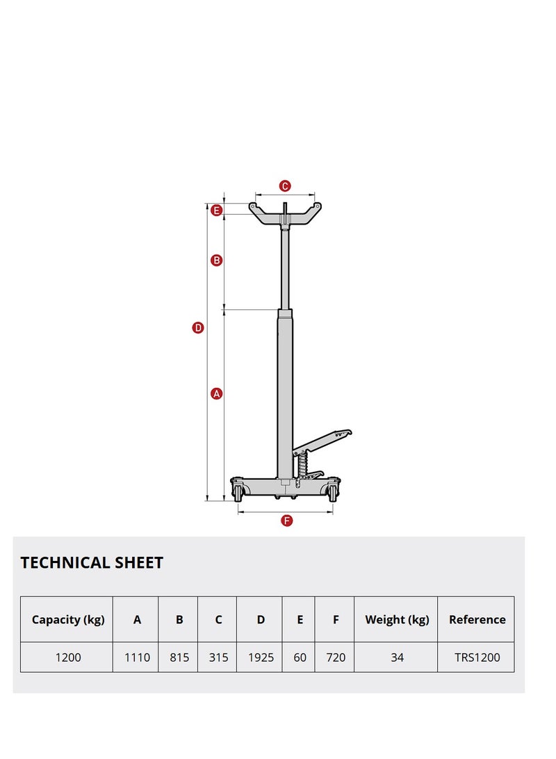 Mega HEJ0018, High Lift Transmission Jack, 1.2T, Lifting Height 1925mm, Spain - Image 4