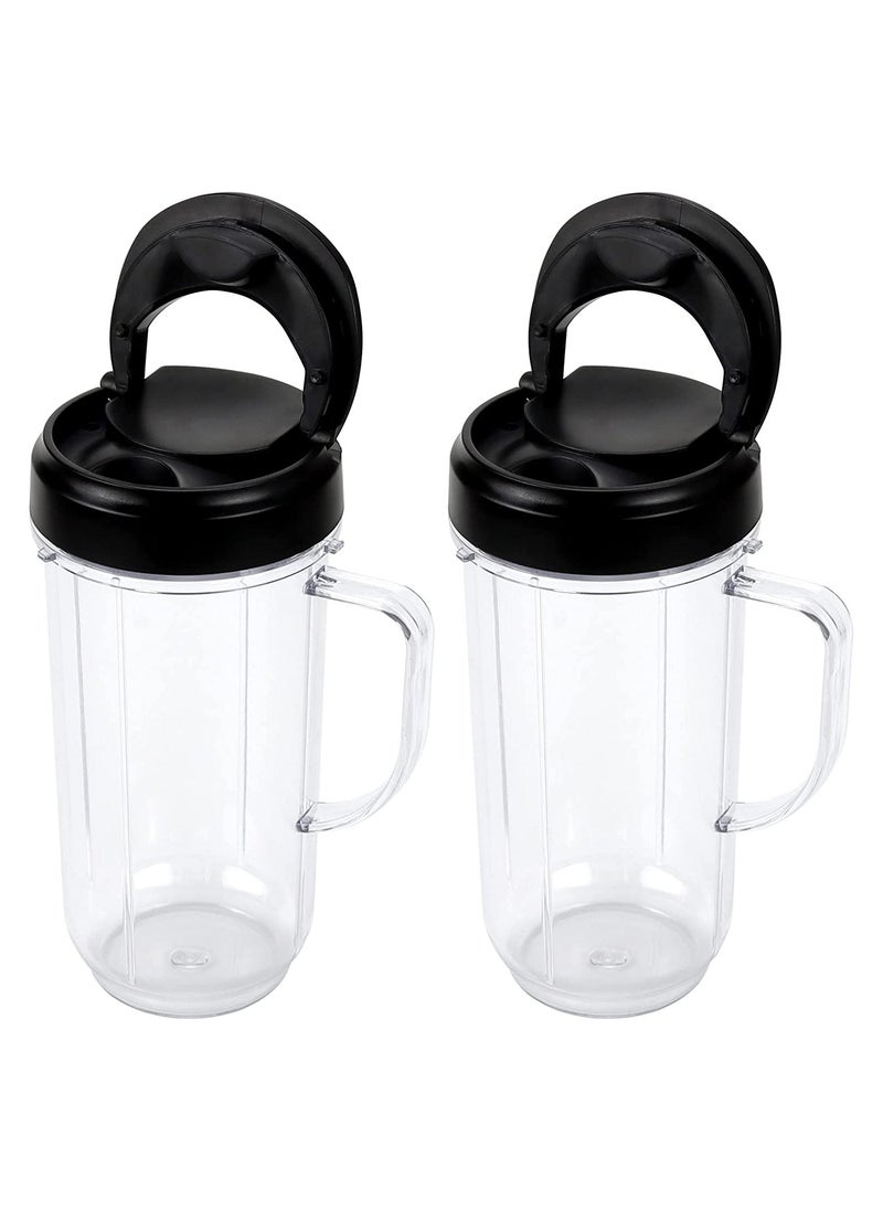 SYOSI - 22oz Magic Bullet Blender Cups Replacement Parts with Flip Top To-Go Lid and Handle for Magic Bullet Mb1001 Blender Accessories (2 Pack) - Image 1