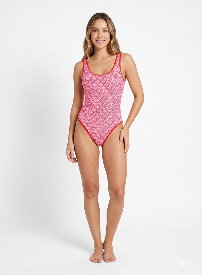 TOMMY HILFIGER Essential Logo Print Scoop Back Swimsuit - Image 3