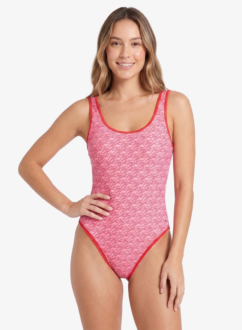 TOMMY HILFIGER Essential Logo Print Scoop Back Swimsuit - Image 1