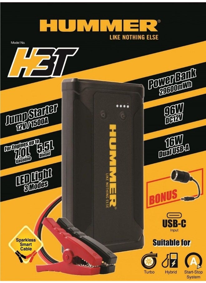 Hummer Power Bank, 1500A - H3T & Car Battery Jump Starter  - Image 4