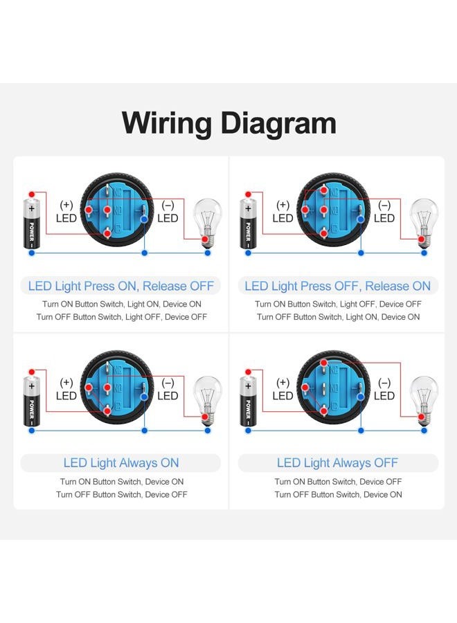Baomain 16mm Push Button Switch Momentary Round Cap LED Lamp Red Yellow Orange Blue Green Light DC 24V SPDT 5 Pin 5 Pack - Image 4