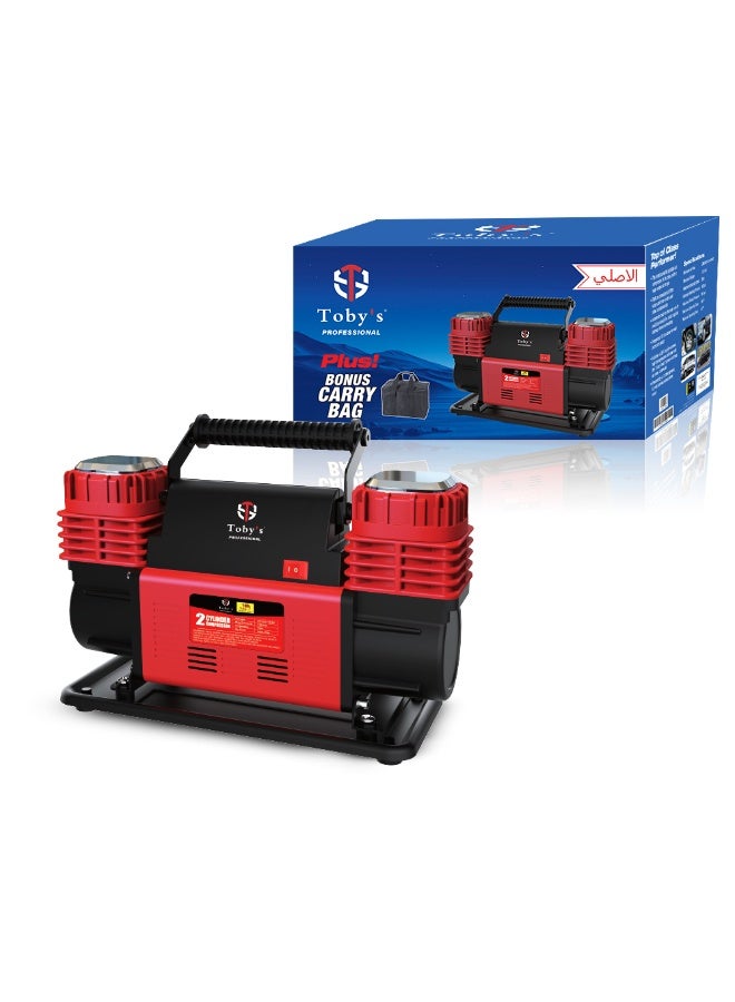 Toby's 2 Cylinder Air Compressor Pump Heavy Duty - DC 12V Tire Inflator 150 PSI for Cars 4x4 Off-Roaders SUVs RVs Trailers Pickups etc. - Image 1