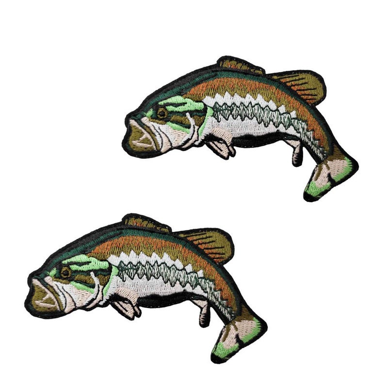 2pcs Set Bass Fish Embroidered Iron on Patches Fishing Gifts for Men
