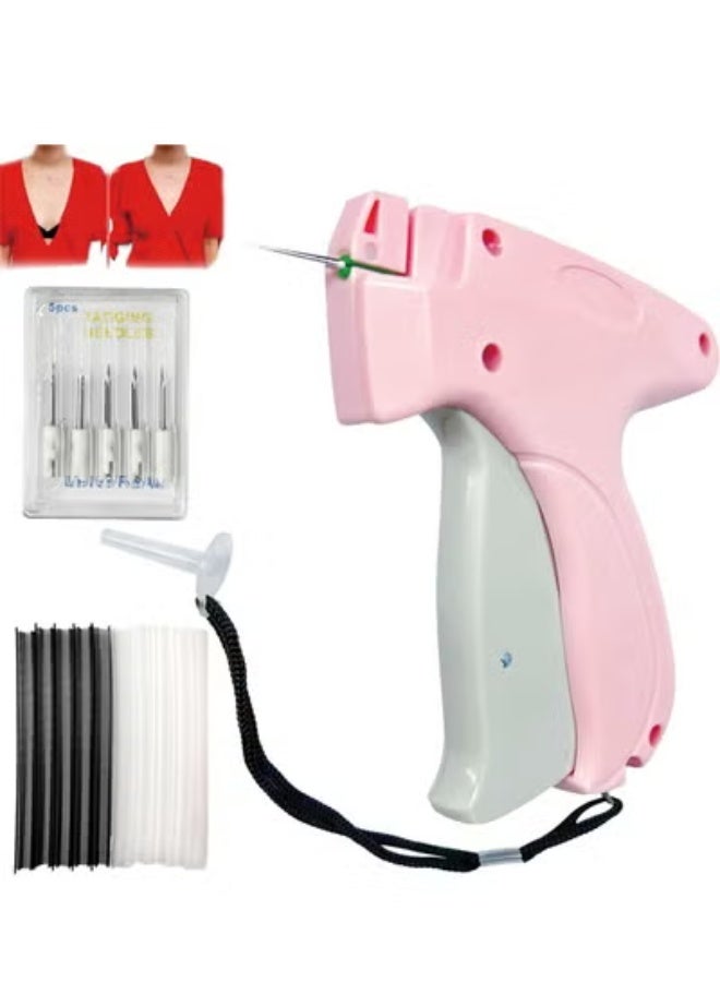 أداة تثبيت الملابس السريعة بمسدس الغرز الدقيقة للملابس، مسدس وضع العلامات الدقيقة للملابس مع 6 إبر دقيقة و1000 قطعة مثبتات، أداة خياطة صغيرة سريعة اللصق (وردي) - Image 1