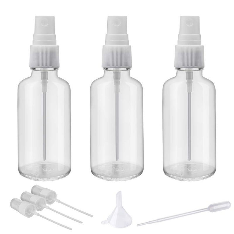 Hydior 2oz Clear Glass Spray Bottles for Essential Oils, Small Spray Bottle with Plastic Sprayer - Set of 3 - Image 1
