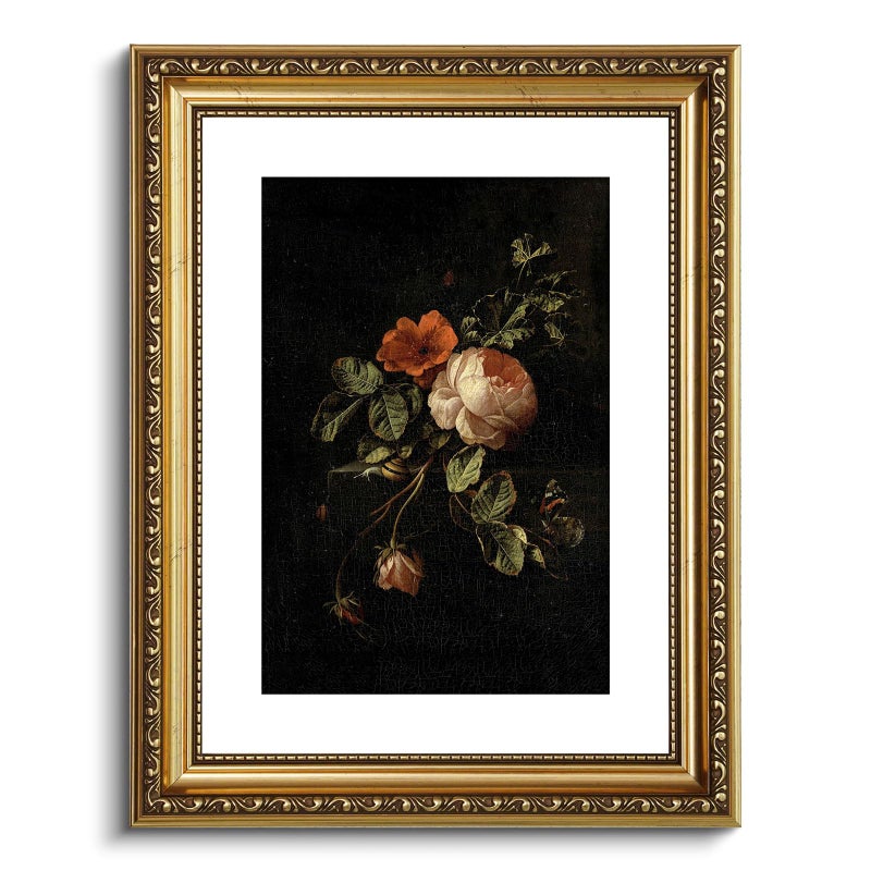 ARPEOTCY فن الجدار المؤطر بالذهب العتيق ARPEOTCY، صورة زهور الورد الرجعية بحجم 11x14 بوصة، عمل فني على قماش عتيق، إطار صورة فيكتوري لتزيين الجدران في المعرض والحمام وغرفة النوم - Image 1
