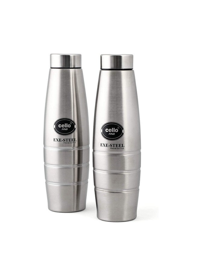 Cello Fino Stainless Steel Bottle Set | Lid Is Sealed By A Silicone Ring | Best Usage: Office/School/College/Gym/Picnic/Home/Fridge |1000Ml, Set Of 2, Silver - Image 1