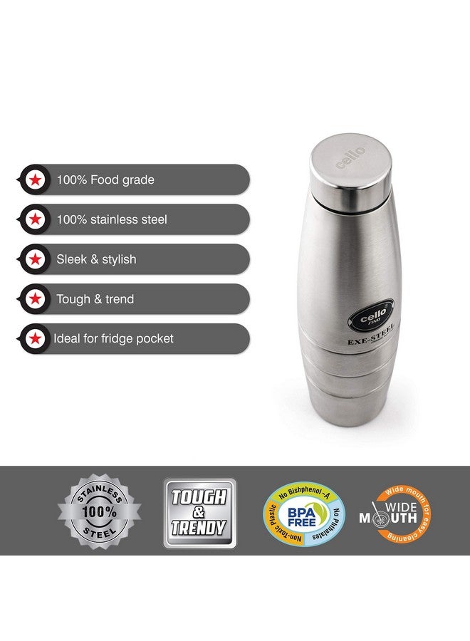 Cello Fino Stainless Steel Bottle Set | Lid Is Sealed By A Silicone Ring | Best Usage: Office/School/College/Gym/Picnic/Home/Fridge |1000Ml, Set Of 2, Silver - Image 2