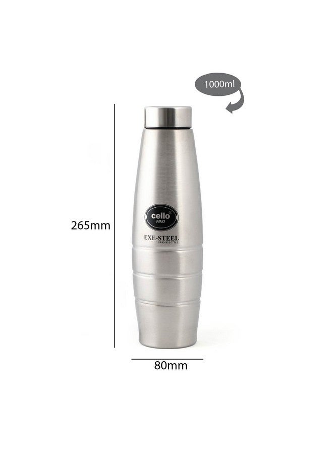 Cello Fino Stainless Steel Bottle Set | Lid Is Sealed By A Silicone Ring | Best Usage: Office/School/College/Gym/Picnic/Home/Fridge |1000Ml, Set Of 2, Silver - Image 3