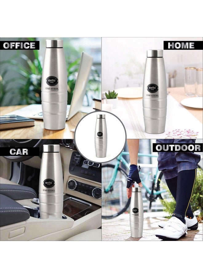 Cello Fino Stainless Steel Bottle Set | Lid Is Sealed By A Silicone Ring | Best Usage: Office/School/College/Gym/Picnic/Home/Fridge |1000Ml, Set Of 2, Silver - Image 4