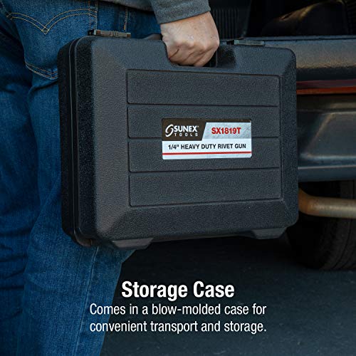 SUNEX TOOLS SX1819T, Heavy Duty Rivet Gun, Sets 3/16” and ¼” Rivets, 3690 lbs Traction Power, Nose Pieces Included, Forged Aluminum Handle, Storage Case - Image 5