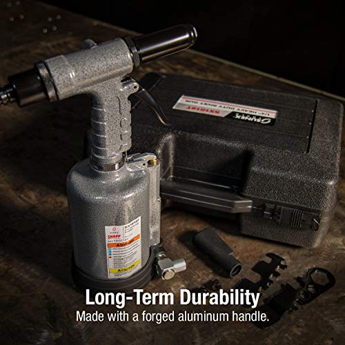 SUNEX TOOLS SX1819T, Heavy Duty Rivet Gun, Sets 3/16” and ¼” Rivets, 3690 lbs Traction Power, Nose Pieces Included, Forged Aluminum Handle, Storage Case - Image 4