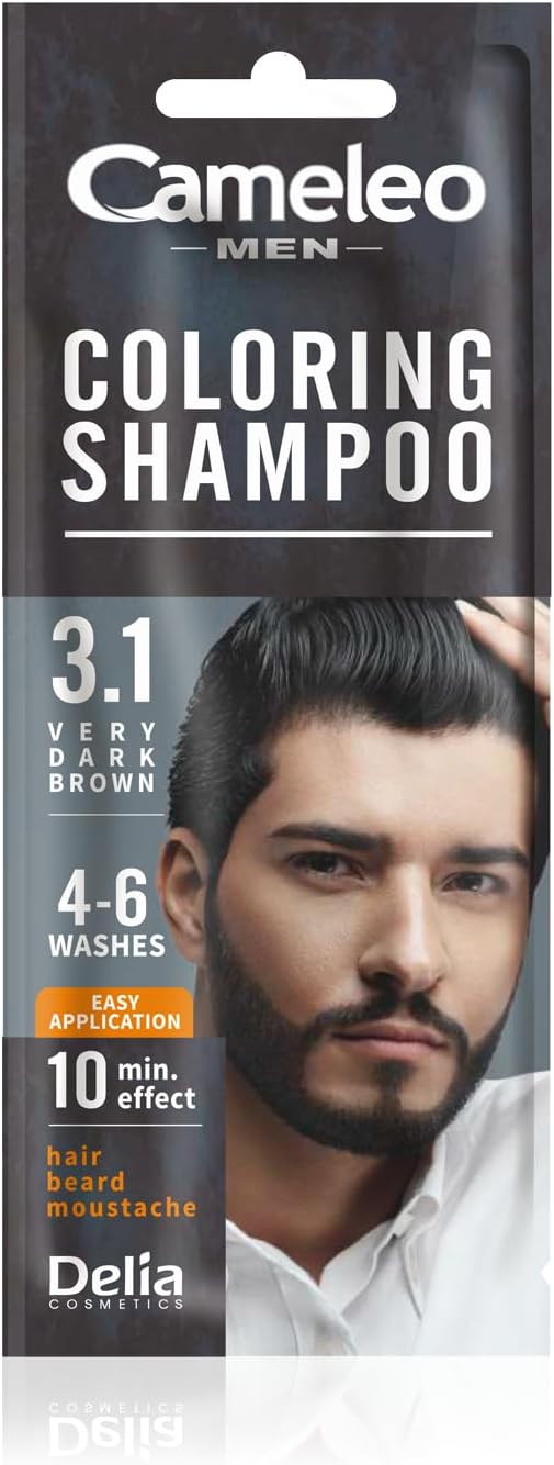 Cameleo Men Coloring Shampoo Very Dark Brown Hair Beard Mustache Visible Color in 10 Minutes Refreshes Lasts for 4 to 6 Washes Easy Quick Application Walnut Extract 15 ml