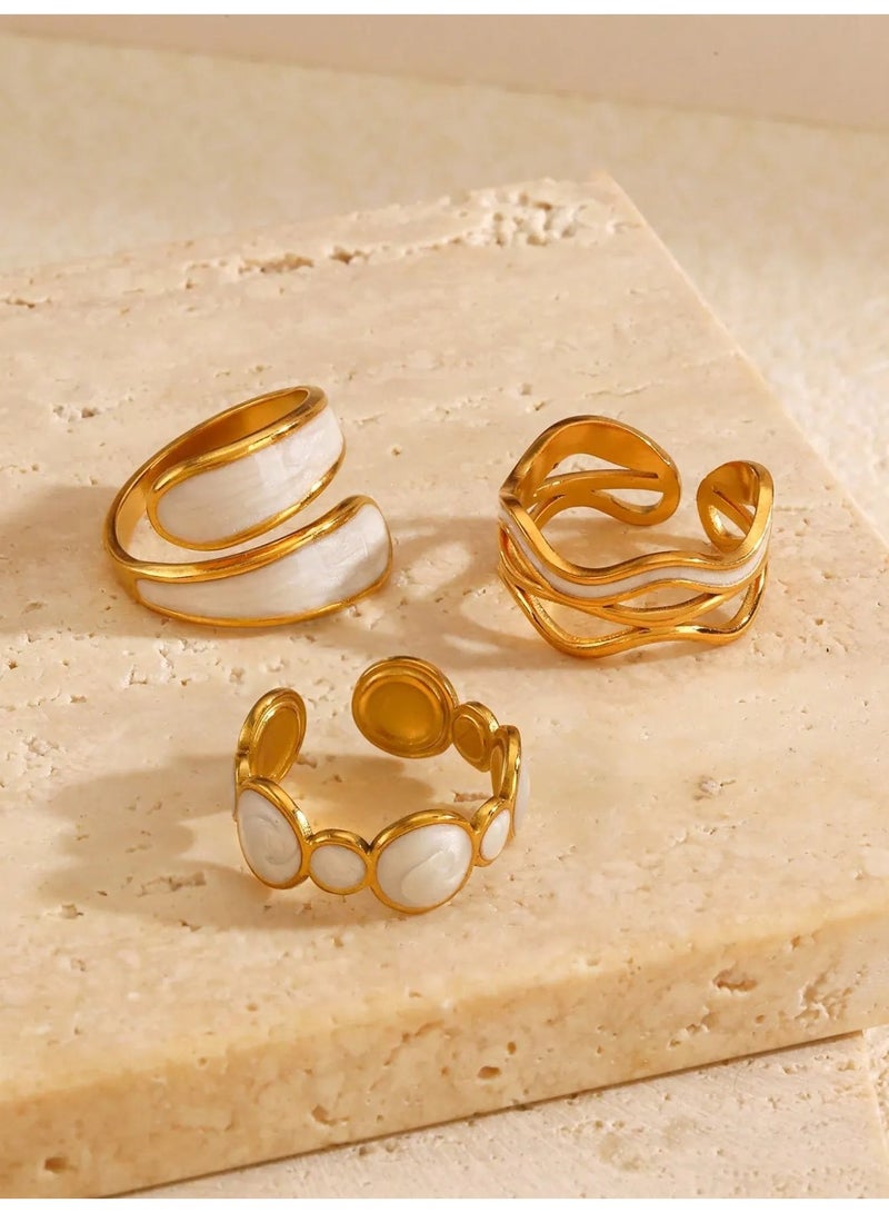 SHIEN 3 Pcs Open Adjustable Statement Rings Set – Modern Geometric Enamel Jewelry Rings for Women & Girls - Image 1