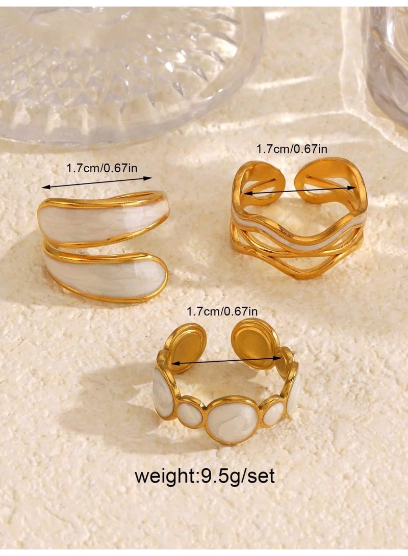 SHIEN 3 Pcs Open Adjustable Statement Rings Set – Modern Geometric Enamel Jewelry Rings for Women & Girls - Image 2