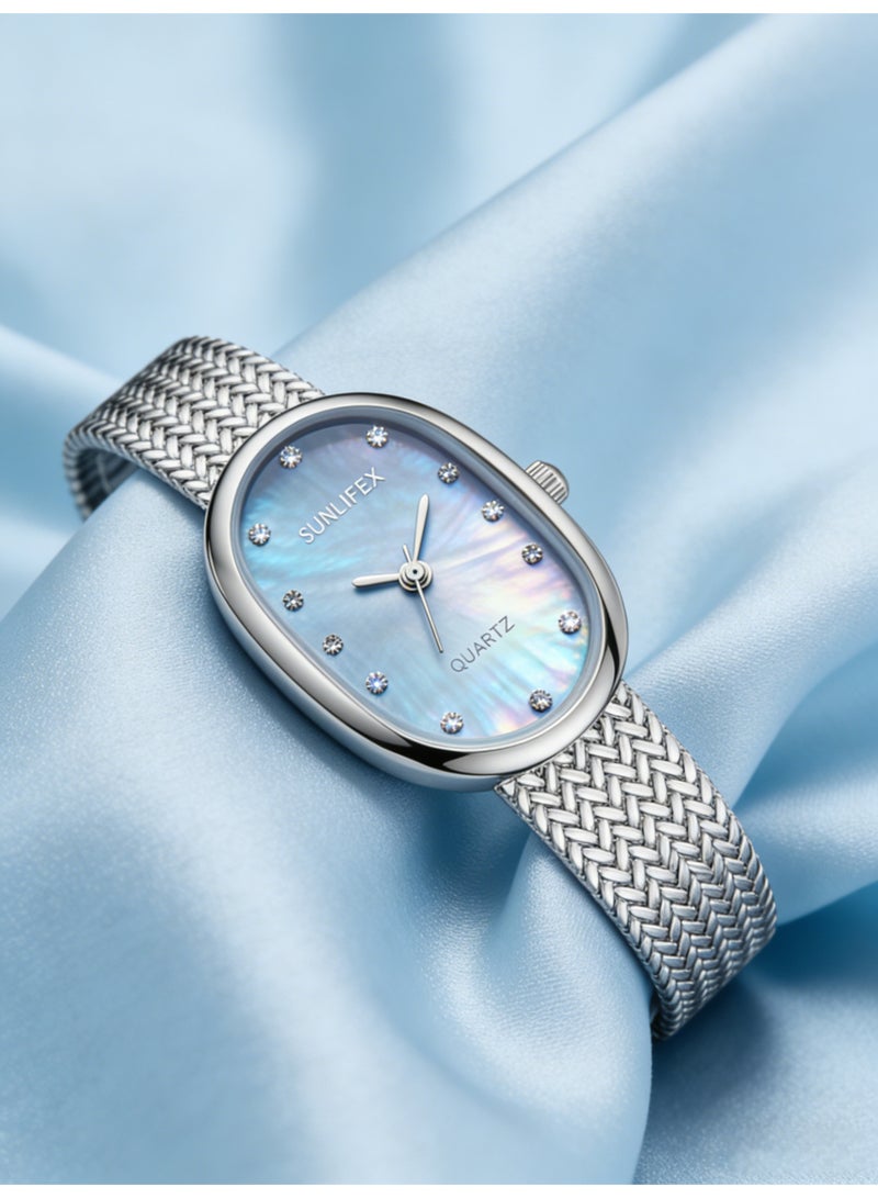 SUNLIFEX Women Quartz Watch Elegant Blue Dial Mesh Strap Minimalist Luxury Ladies Wrist Watch Fashion Dress Watch Gift for Her - Image 1