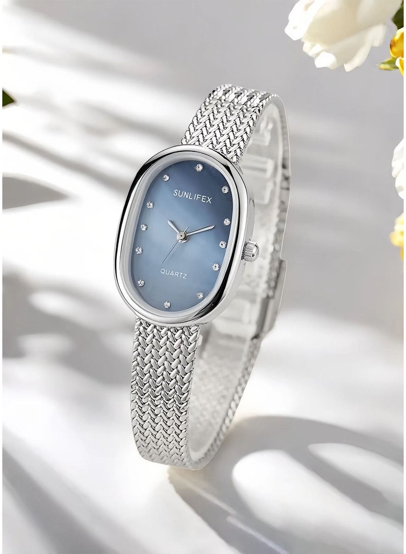 SUNLIFEX Women Quartz Watch Elegant Blue Dial Mesh Strap Minimalist Luxury Ladies Wrist Watch Fashion Dress Watch Gift for Her - Image 2