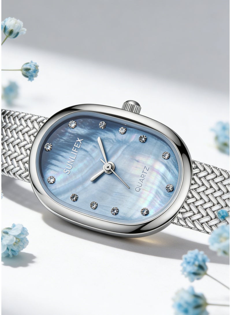 SUNLIFEX Women Quartz Watch Elegant Blue Dial Mesh Strap Minimalist Luxury Ladies Wrist Watch Fashion Dress Watch Gift for Her - Image 3