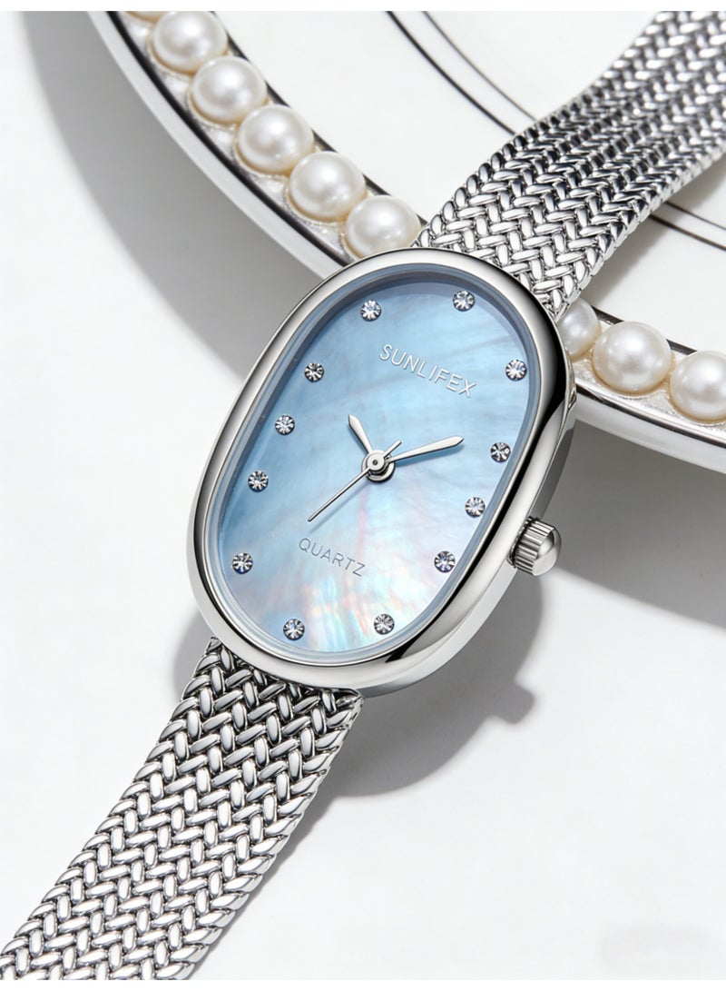 SUNLIFEX Women Quartz Watch Elegant Blue Dial Mesh Strap Minimalist Luxury Ladies Wrist Watch Fashion Dress Watch Gift for Her - Image 4