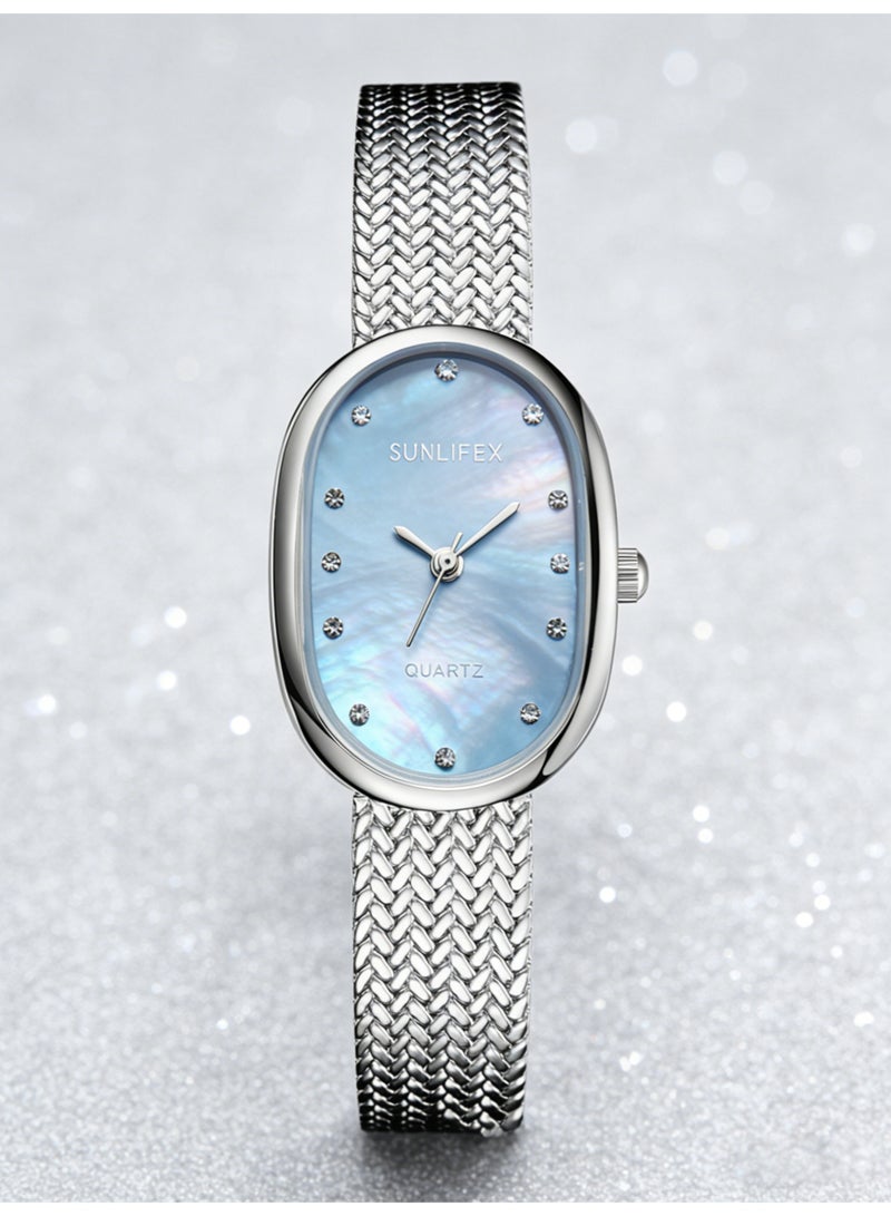 SUNLIFEX Women Quartz Watch Elegant Blue Dial Mesh Strap Minimalist Luxury Ladies Wrist Watch Fashion Dress Watch Gift for Her - Image 5