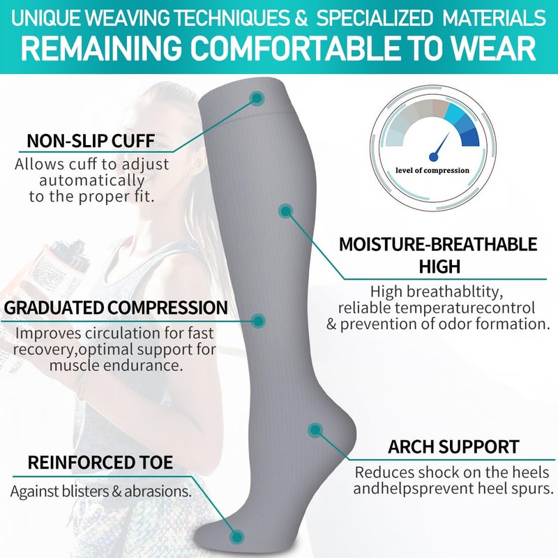 COOLOVER Copper Compression Socks for Women and Men(6 Pairs)-Best Support for Running, Athletic, Nursing, Travel - Image 5