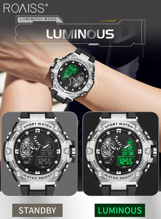 roaiss Men's Analog Digital Dual Display Sports Watch Multifunctional 50M Waterproof Luminous TPU Strap Electronic Quartz Wristwatch with Alarm Stopwatch Backlight 12H/24H for Outdoor Activities - Image 2