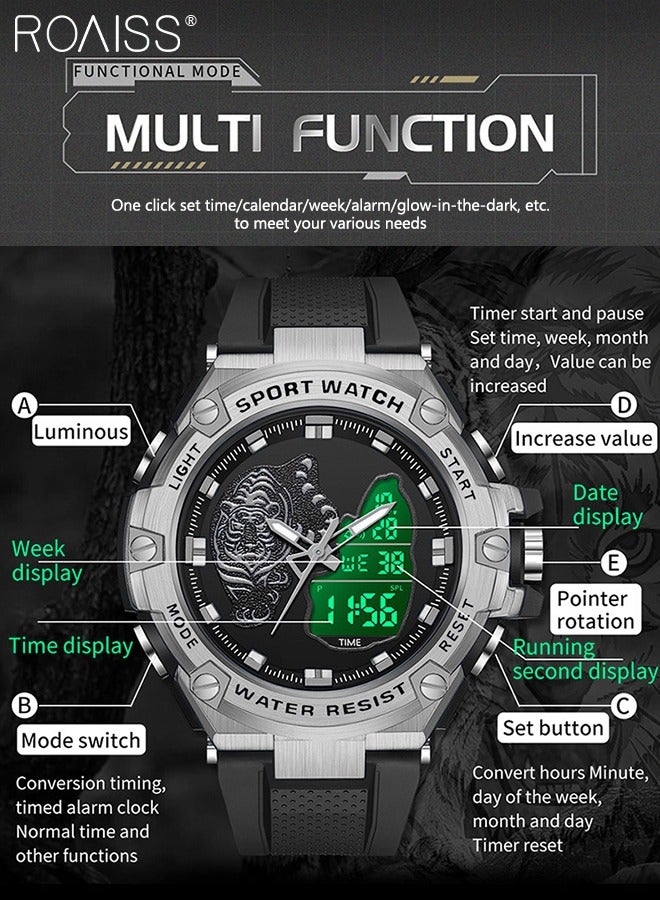 roaiss Men's Analog Digital Dual Display Sports Watch Multifunctional 50M Waterproof Luminous TPU Strap Electronic Quartz Wristwatch with Alarm Stopwatch Backlight 12H/24H for Outdoor Activities - Image 4