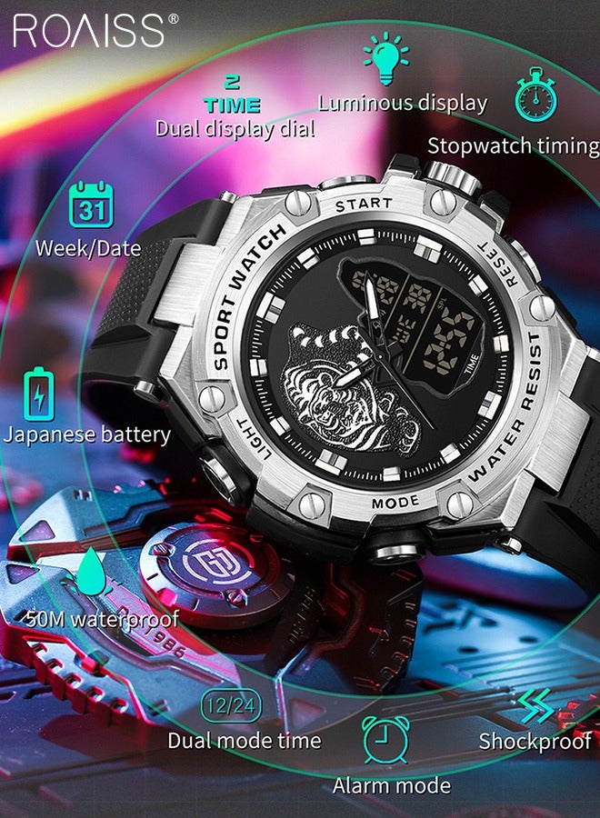 roaiss Men's Analog Digital Dual Display Sports Watch Multifunctional 50M Waterproof Luminous TPU Strap Electronic Quartz Wristwatch with Alarm Stopwatch Backlight 12H/24H for Outdoor Activities - Image 5