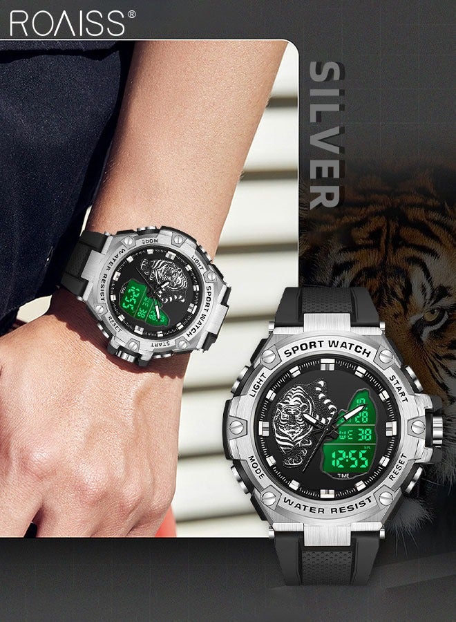 roaiss Men's Analog Digital Dual Display Sports Watch Multifunctional 50M Waterproof Luminous TPU Strap Electronic Quartz Wristwatch with Alarm Stopwatch Backlight 12H/24H for Outdoor Activities - Image 1