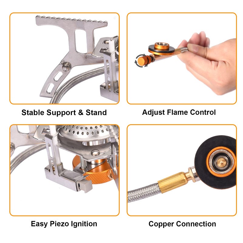 Sagafly Portable Camping Gas Stove with 1LB Propane Tank Adapter, Foldable Camp Stove Backpacking Stove with Piezo Ignition for Outdoor Hiking Cooking Burner - Image 3