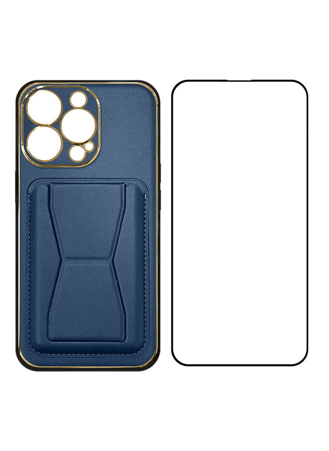 2 Packs For iPhone 14 Pro Max Case Cover and Screen Protector Kickstand And Wallet Case Blue