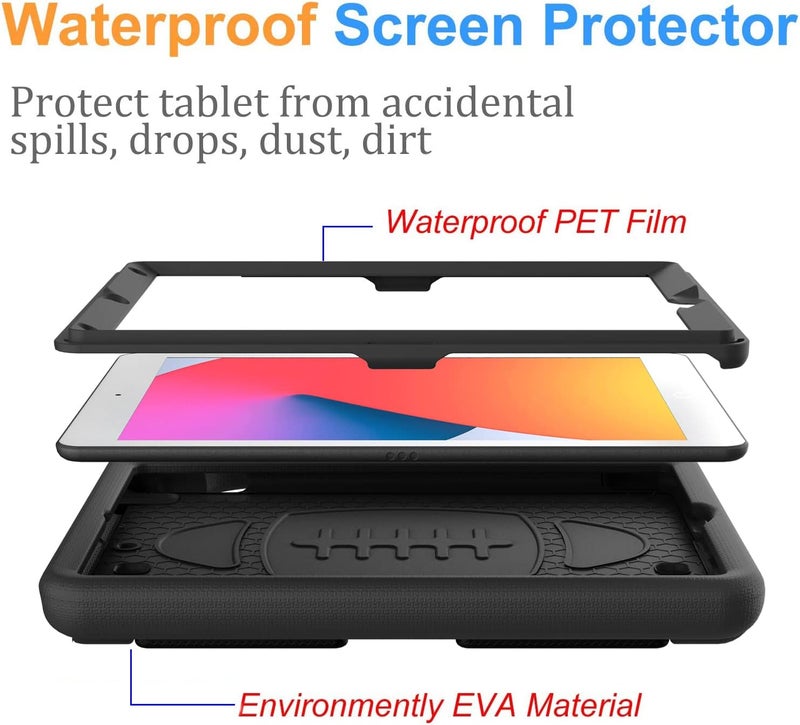 BMOUO Kids Case for iPad 9th/8th/7th Generation (2021/2020/2019), with Built-in Screen Protector, Shockproof Handle Stand Kids iPad 10.2 Case, Black - Image 3