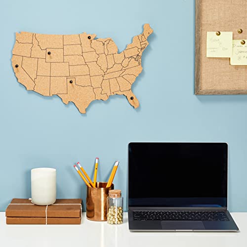 Juvale US Map Cork Board - Travel Tracking Map with Pins - Frameless Natural Cork Wall Decor - Easy Wall Mount for Home & Office Decor - 16"x 10", Brown, 10 Black Pins - Image 2