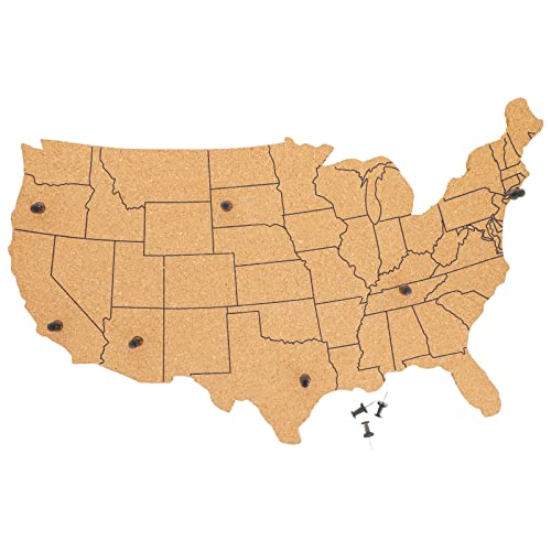 Juvale US Map Cork Board - Travel Tracking Map with Pins - Frameless Natural Cork Wall Decor - Easy Wall Mount for Home & Office Decor - 16"x 10", Brown, 10 Black Pins - Image 1