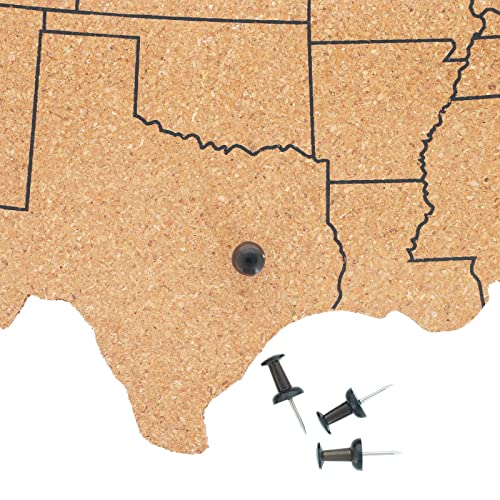 Juvale US Map Cork Board - Travel Tracking Map with Pins - Frameless Natural Cork Wall Decor - Easy Wall Mount for Home & Office Decor - 16"x 10", Brown, 10 Black Pins - Image 5
