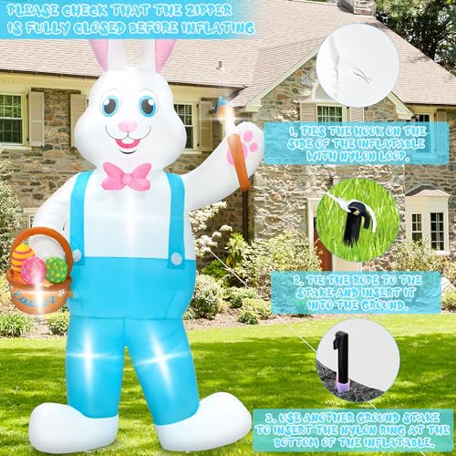 Melisheer 12FT Easter Inflatables Decorations, Huge Bunny Inflatable Outdoor, Lighted Blow Up Standing Easter Rabbit Holding Colorful Eggs Basket for Spring Holiday Yard Lawn Patio Party Decor - Image 5
