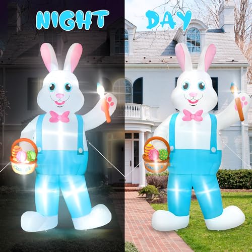 Melisheer 12FT Easter Inflatables Decorations, Huge Bunny Inflatable Outdoor, Lighted Blow Up Standing Easter Rabbit Holding Colorful Eggs Basket for Spring Holiday Yard Lawn Patio Party Decor - Image 3