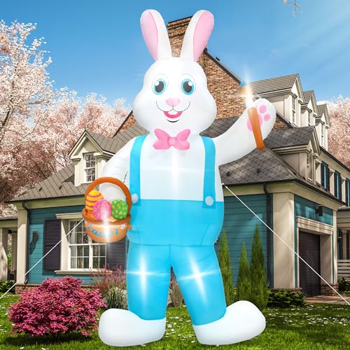 Melisheer 12FT Easter Inflatables Decorations, Huge Bunny Inflatable Outdoor, Lighted Blow Up Standing Easter Rabbit Holding Colorful Eggs Basket for Spring Holiday Yard Lawn Patio Party Decor - Image 1