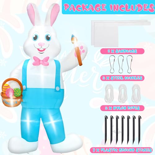 Melisheer 12FT Easter Inflatables Decorations, Huge Bunny Inflatable Outdoor, Lighted Blow Up Standing Easter Rabbit Holding Colorful Eggs Basket for Spring Holiday Yard Lawn Patio Party Decor - Image 4