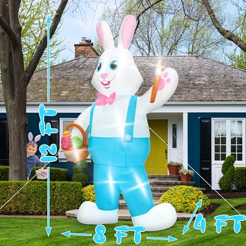 Melisheer 12FT Easter Inflatables Decorations, Huge Bunny Inflatable Outdoor, Lighted Blow Up Standing Easter Rabbit Holding Colorful Eggs Basket for Spring Holiday Yard Lawn Patio Party Decor - Image 2