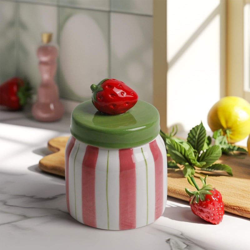 DIF DECO Cookie Jars with Lid Airtight, Hand Painted Orange Ceramic Food Storage Containers with Lids for Home Decor and Kitchen Countertops, For Coffee, Spices, Sugar, Tea, Salt, Honey, Candy, Nut - Image 1