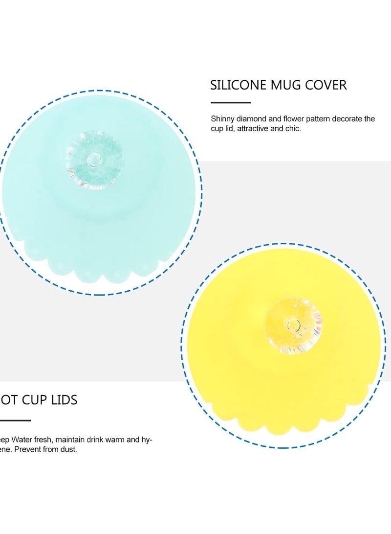 GGOOT 6 Pcs Silicone Cup Lids with Diamond Top Flower Coffee Mug Cover Anti- Airtight Seal Drink Cap for Cup Mug Jar Bottle 10.5CM Random Color - Image 3