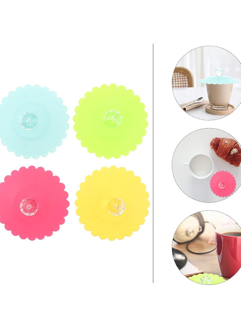 GGOOT 6 Pcs Silicone Cup Lids with Diamond Top Flower Coffee Mug Cover Anti- Airtight Seal Drink Cap for Cup Mug Jar Bottle 10.5CM Random Color - Image 4