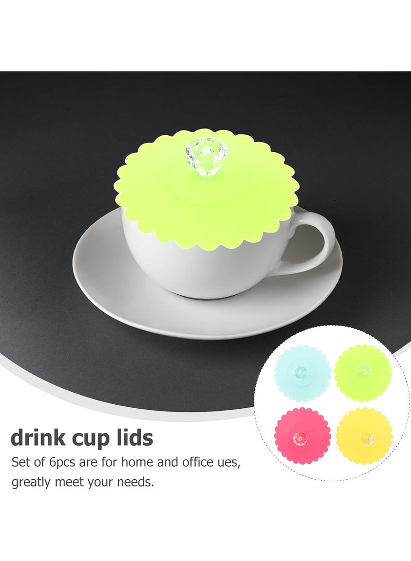GGOOT 6 Pcs Silicone Cup Lids with Diamond Top Flower Coffee Mug Cover Anti- Airtight Seal Drink Cap for Cup Mug Jar Bottle 10.5CM Random Color - Image 5