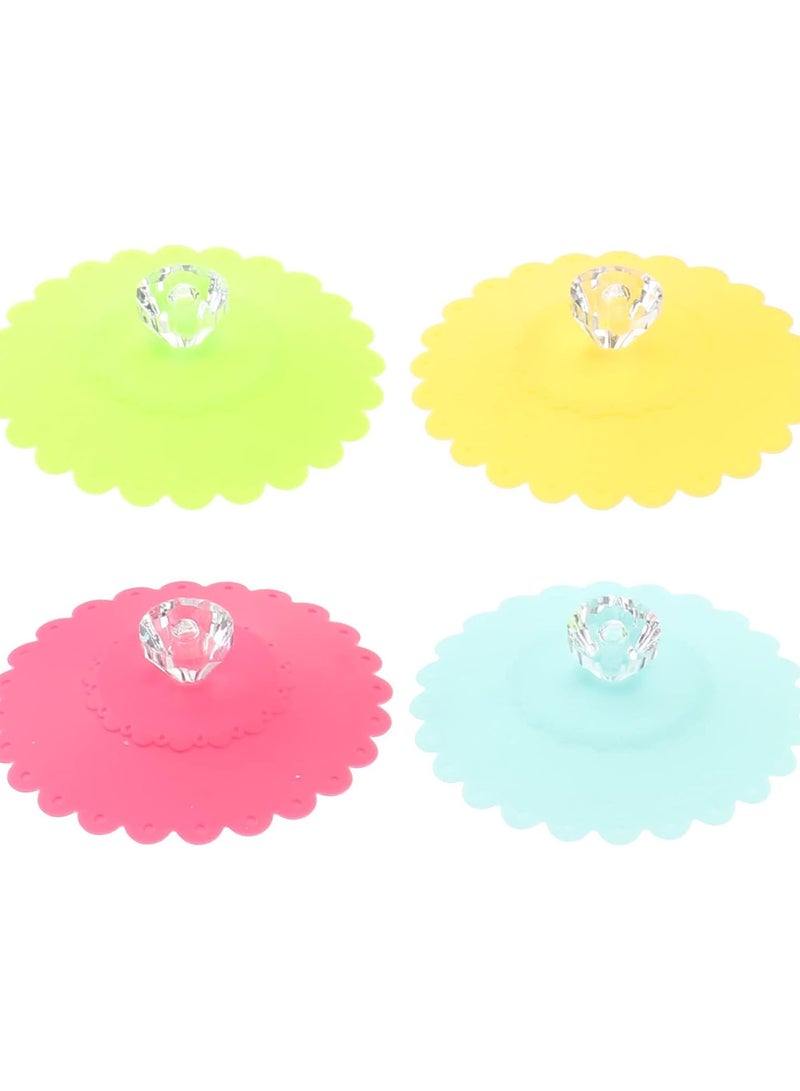 GGOOT 6 Pcs Silicone Cup Lids with Diamond Top Flower Coffee Mug Cover Anti- Airtight Seal Drink Cap for Cup Mug Jar Bottle 10.5CM Random Color - Image 1