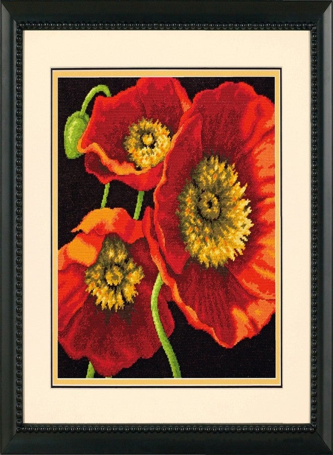 Dimensions Wilton Dimensions Dimensions Needlepoint Kit, Red Poppy Trio, 14'' x 14'' - Image 3